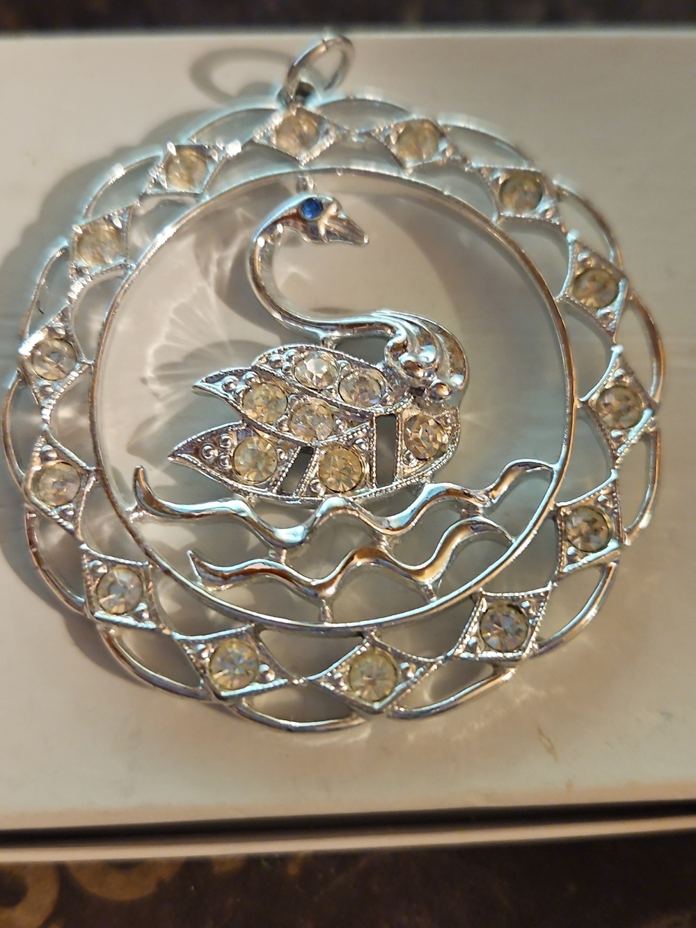 Silvertone Swan Rhinestone Pendant - Picture 3 of 4